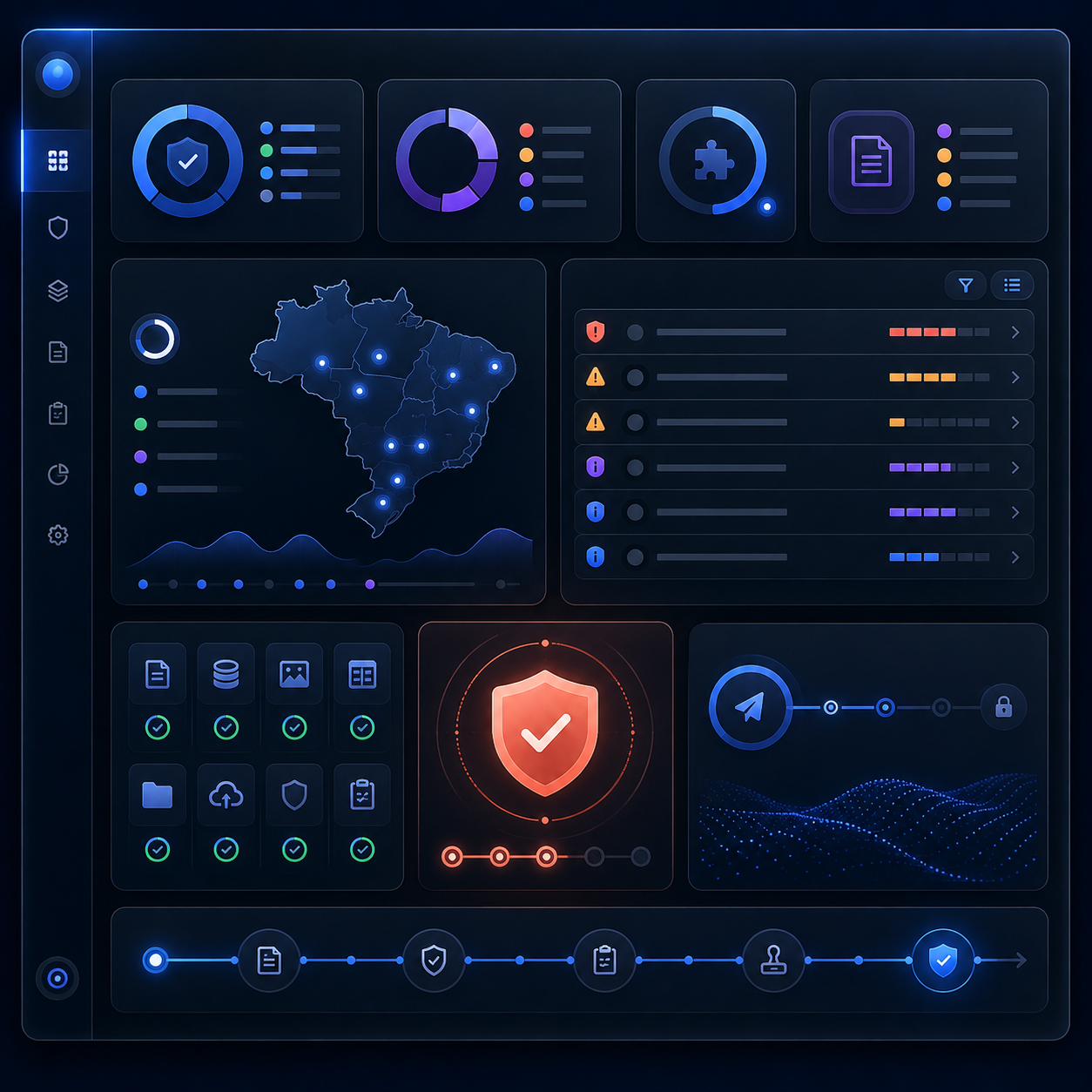 Painel de controle da Dirbi com indicadores, exceções, aprovações e porta de transmissão