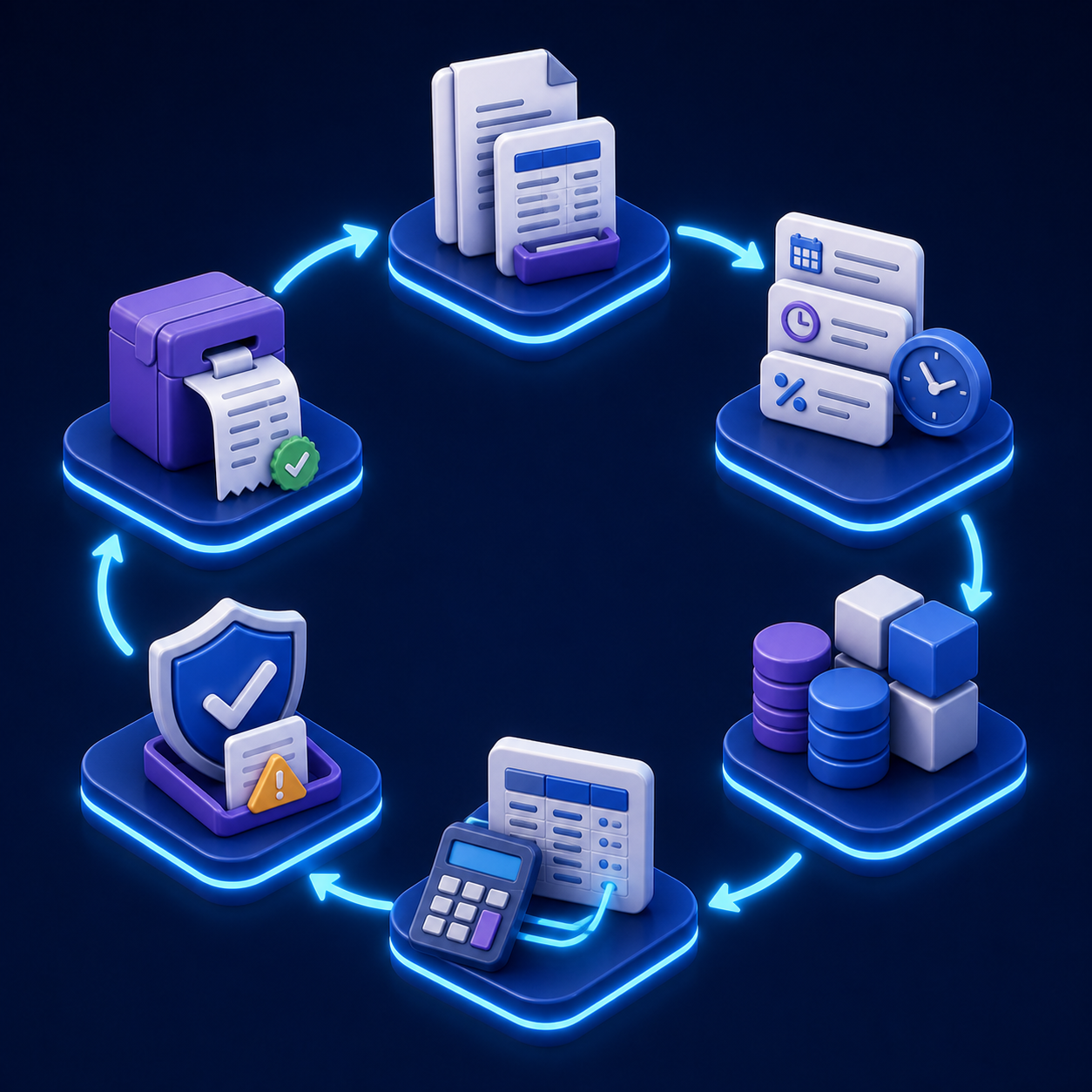 Fluxo em seis etapas entre fontes, regras, blocos, cálculo, validação e recibo da EFD-Contribuições