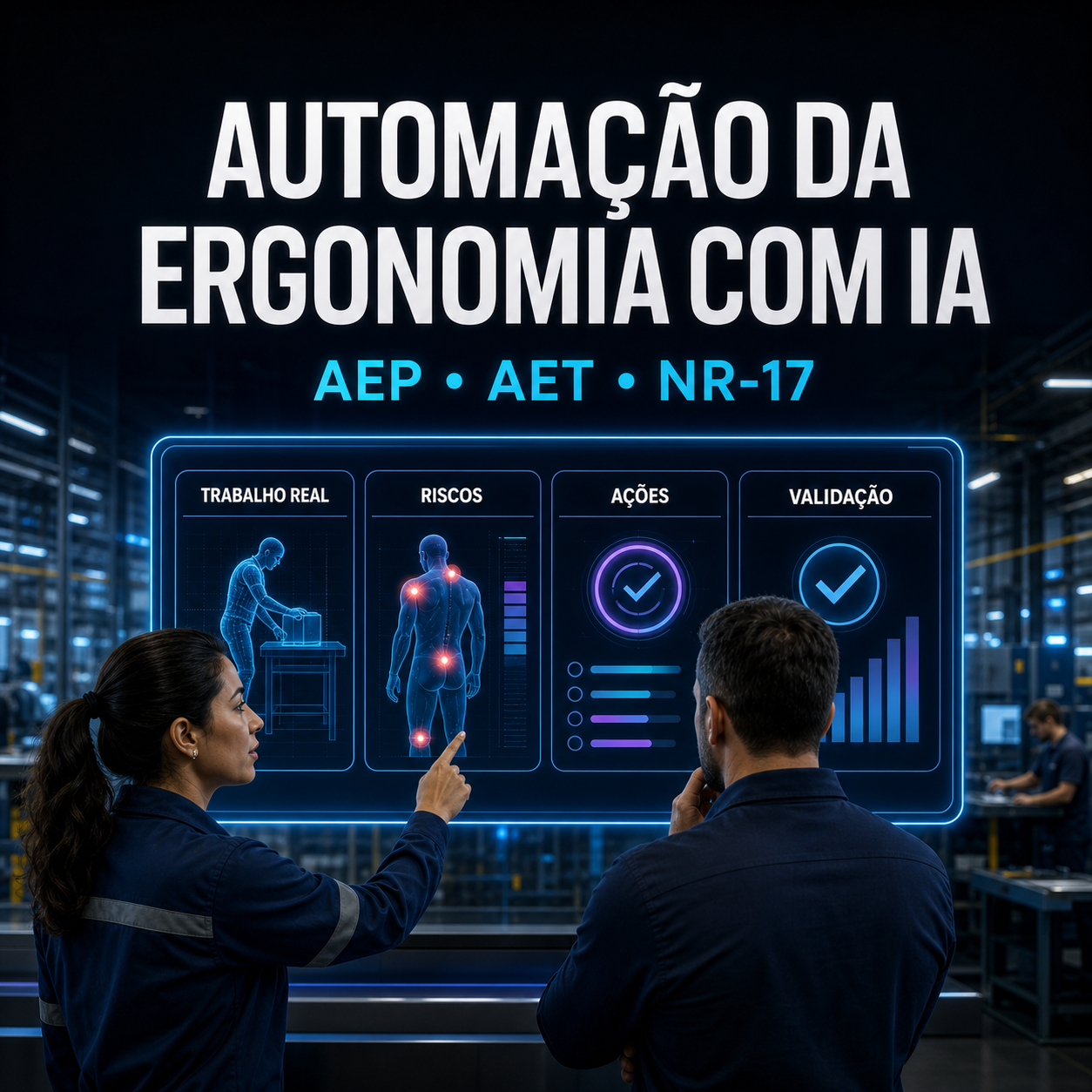 Automação da ergonomia com IA conectando AEP, AET e NR-17