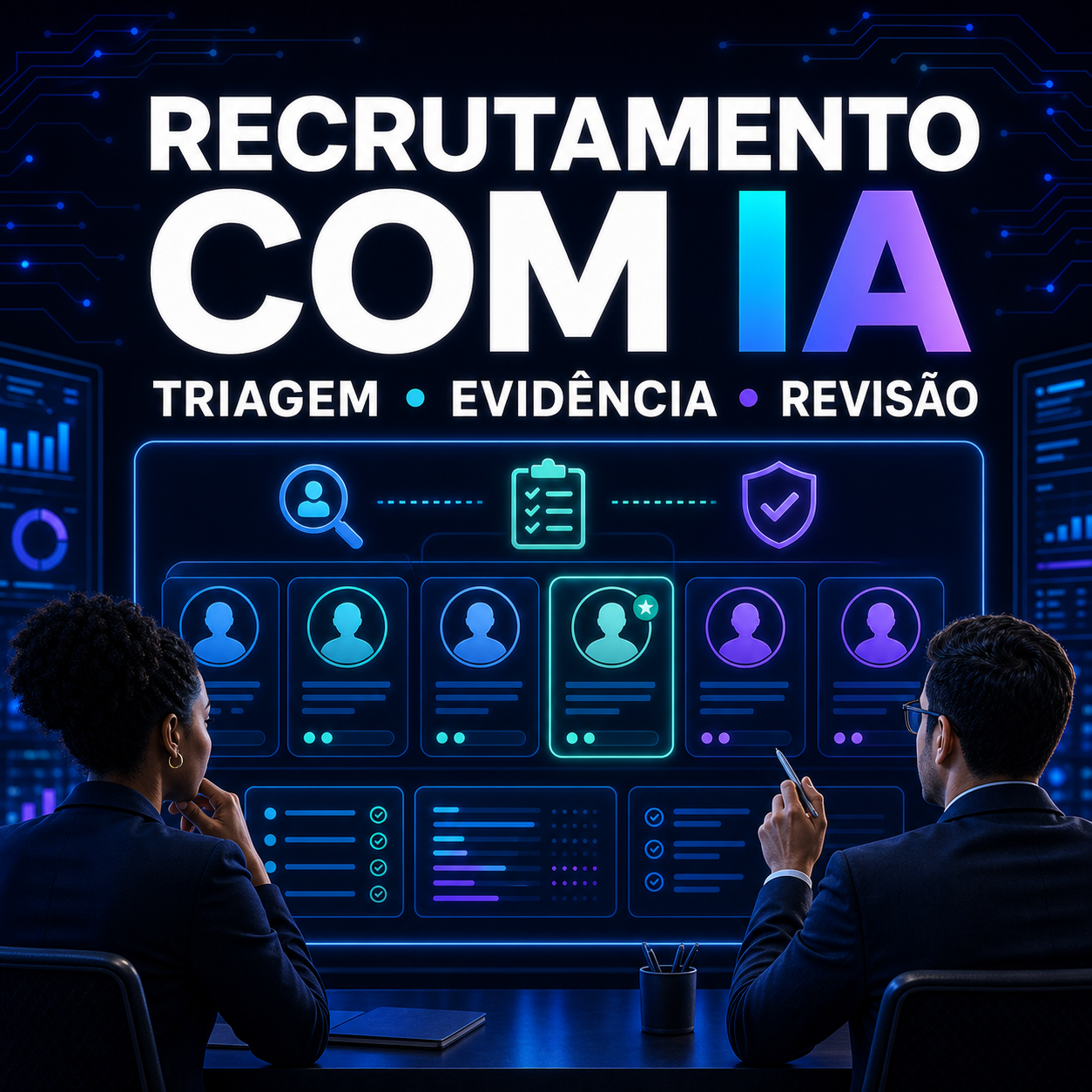 Automação de recrutamento com IA combinando triagem, evidência e revisão humana