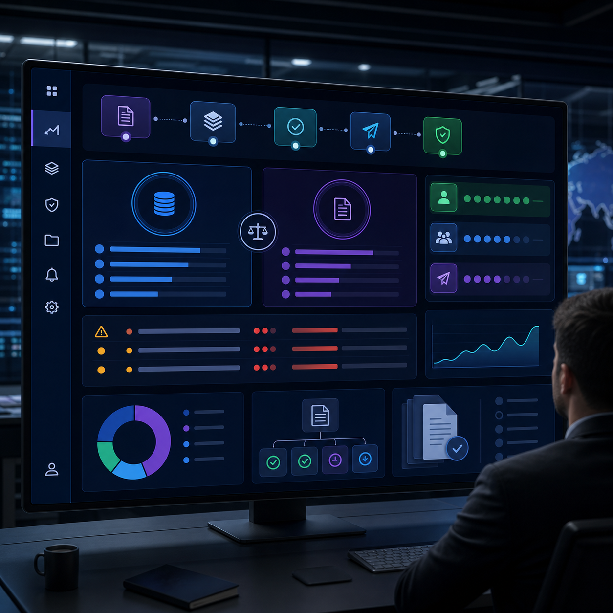 Painel para rastrear origem, saldo, débitos, exceções e processamento de créditos tributários