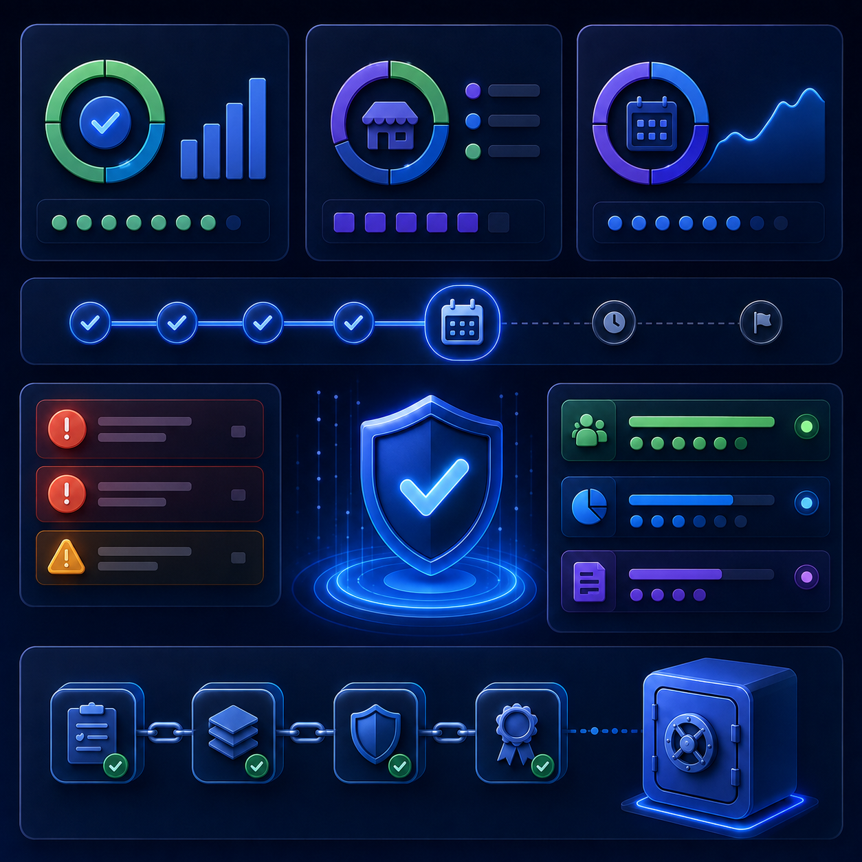 Painel de controle do Simples Nacional com completude, segregações, prazo, exceções, aprovação e cofre de evidências