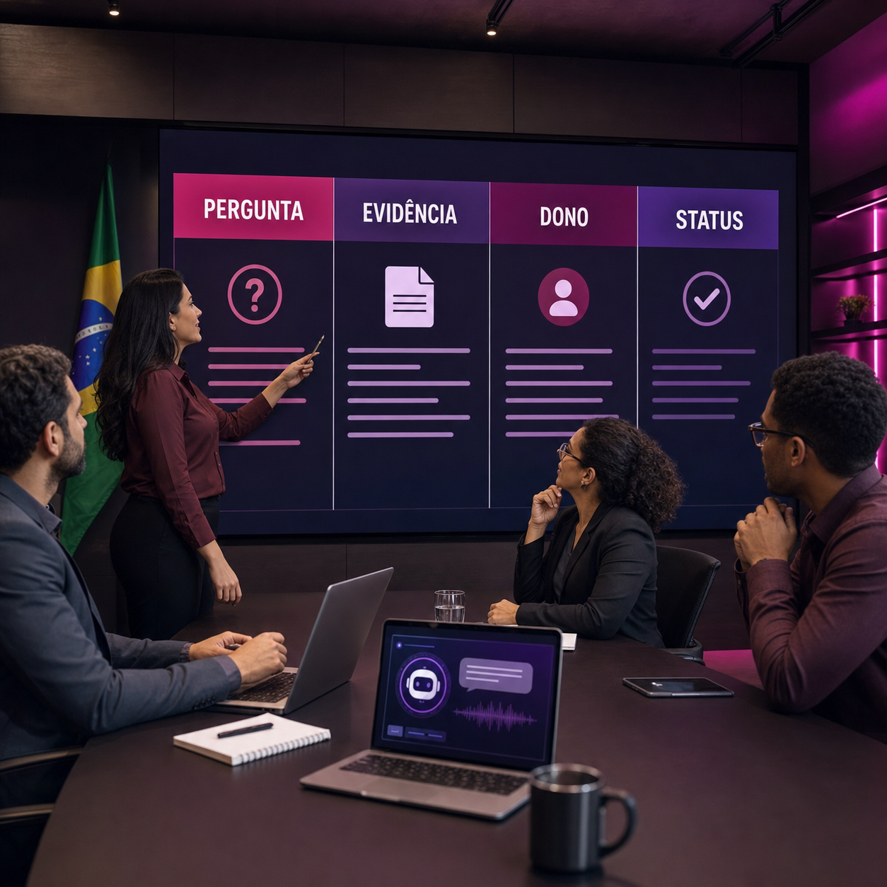 Profissionais respondendo questionário de segurança de cliente com apoio de IA